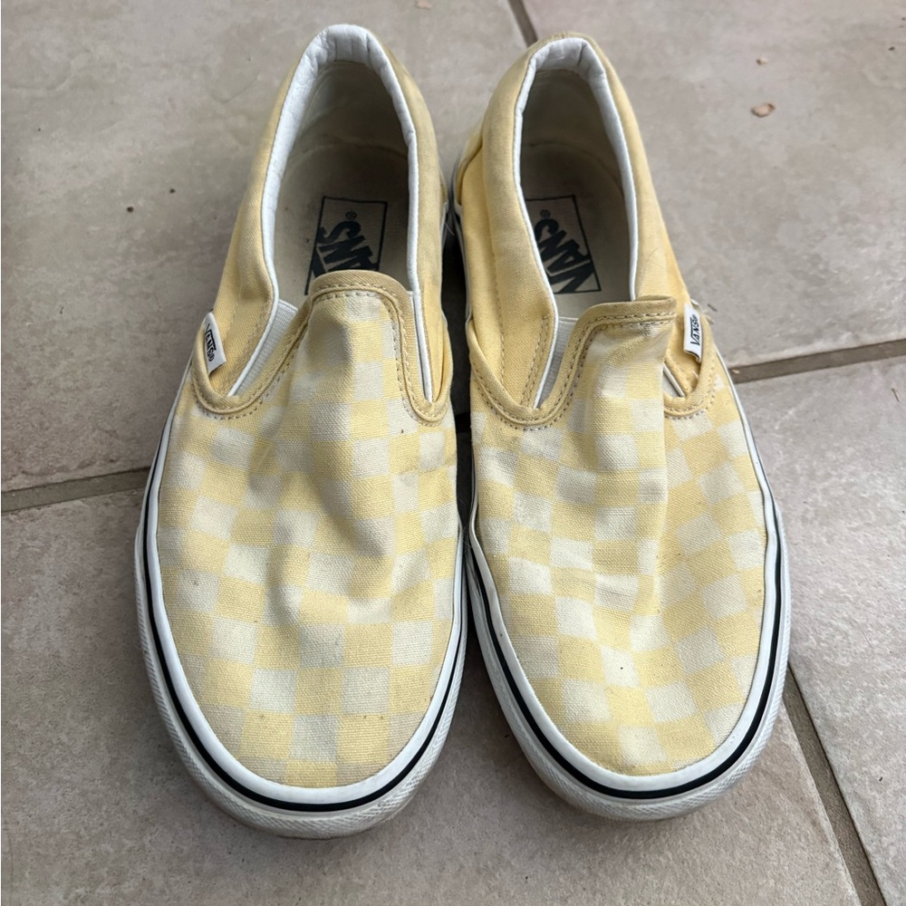 Women’s slip on yellow checkered Vans
